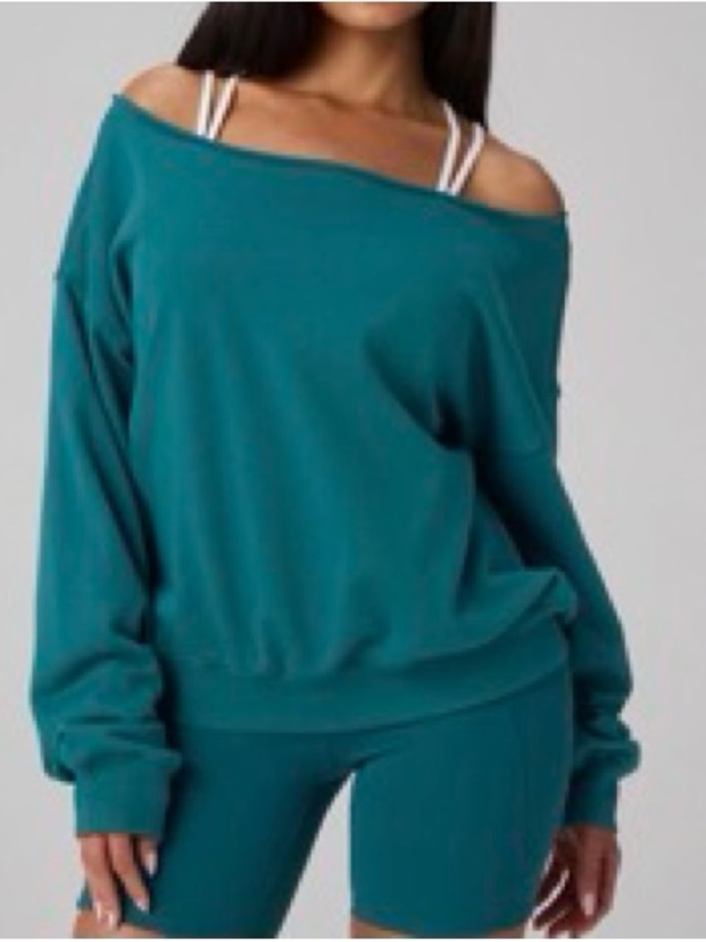 Year Round Terry Off Shoulder
Sweatshirt by Fabletics Medium Green Abyss